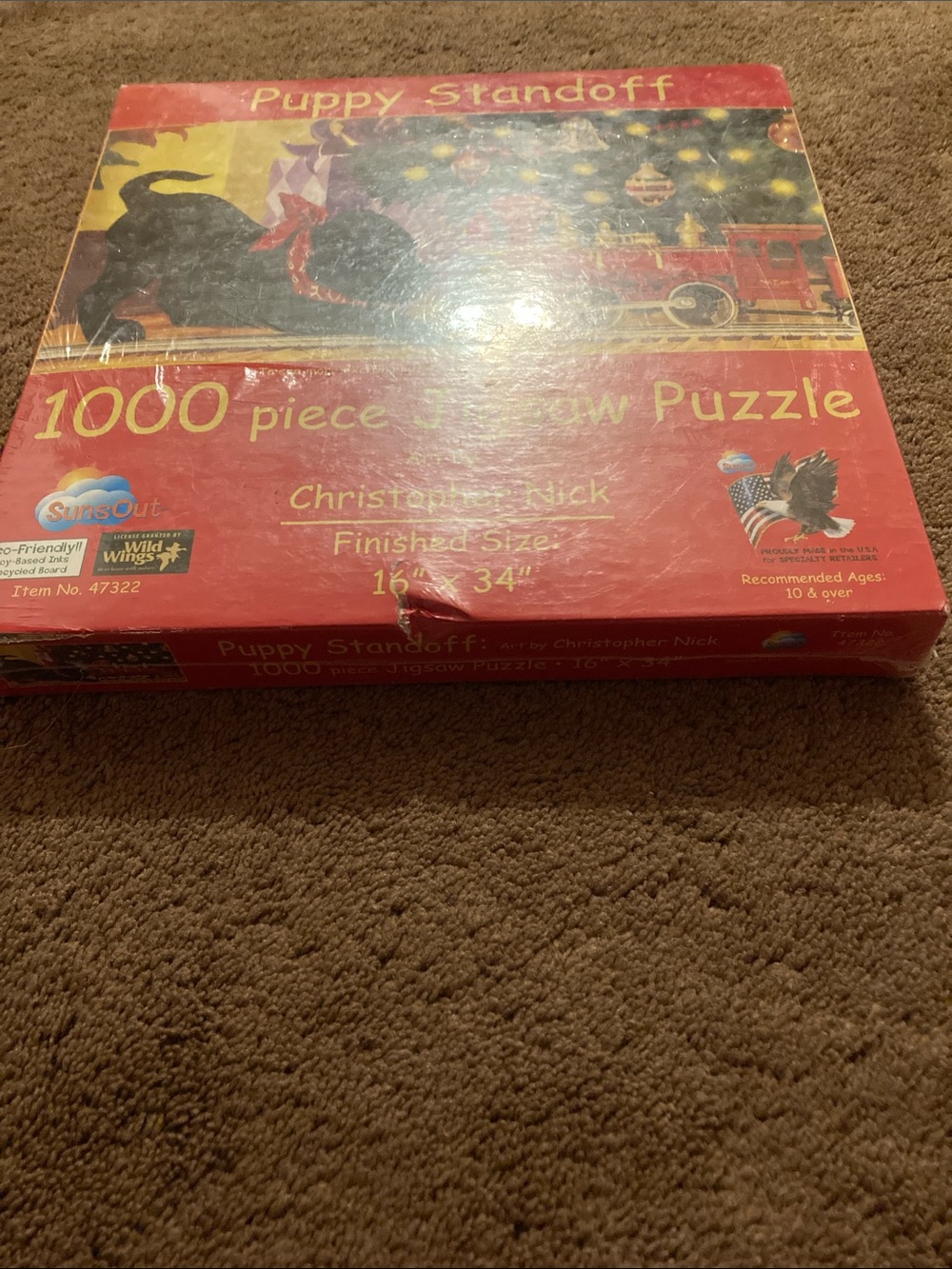 Puppy Standoff 1000-Piece Red Holiday Jigsaw Puzzle by